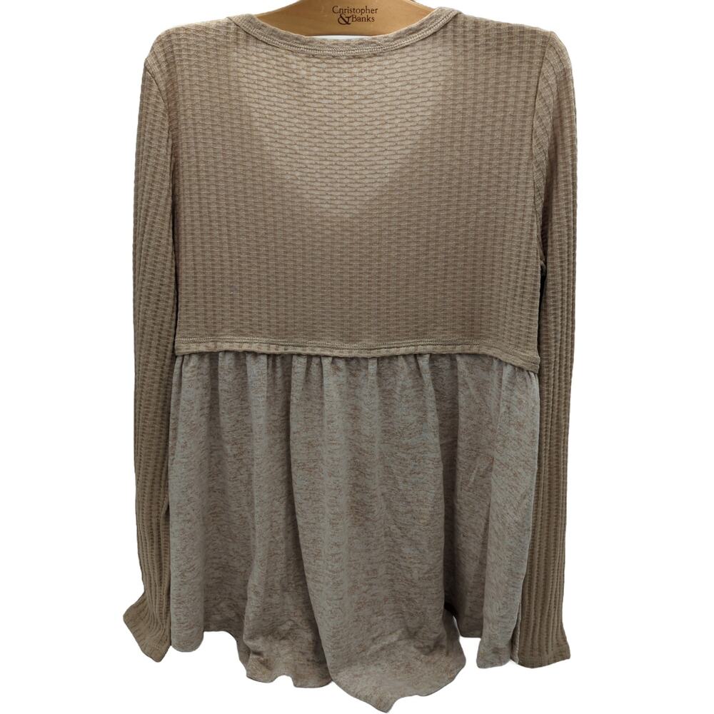 Source Unknown‎ XL Beige Tan Waffle Babydoll Blouse, Long Sleeve - Picture 2 of 3